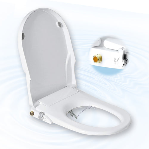 Non Electric Toilet Bidet Seats with Self Cleaning Dual Nozzles Separated Rear & Feminine Cleaning Natural Water Spray, Soft Closed Toilet Seat Toilet Bidet,Easy DIY Installation (Upgrade ROUND)