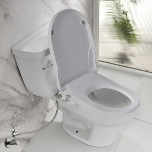 Non Electric Toilet Bidet Seats with Self Cleaning Dual Nozzles Separated Rear & Feminine Cleaning Natural Water Spray, Soft Closed Toilet Seat Toilet Bidet,Easy DIY Installation (Upgrade ROUND)